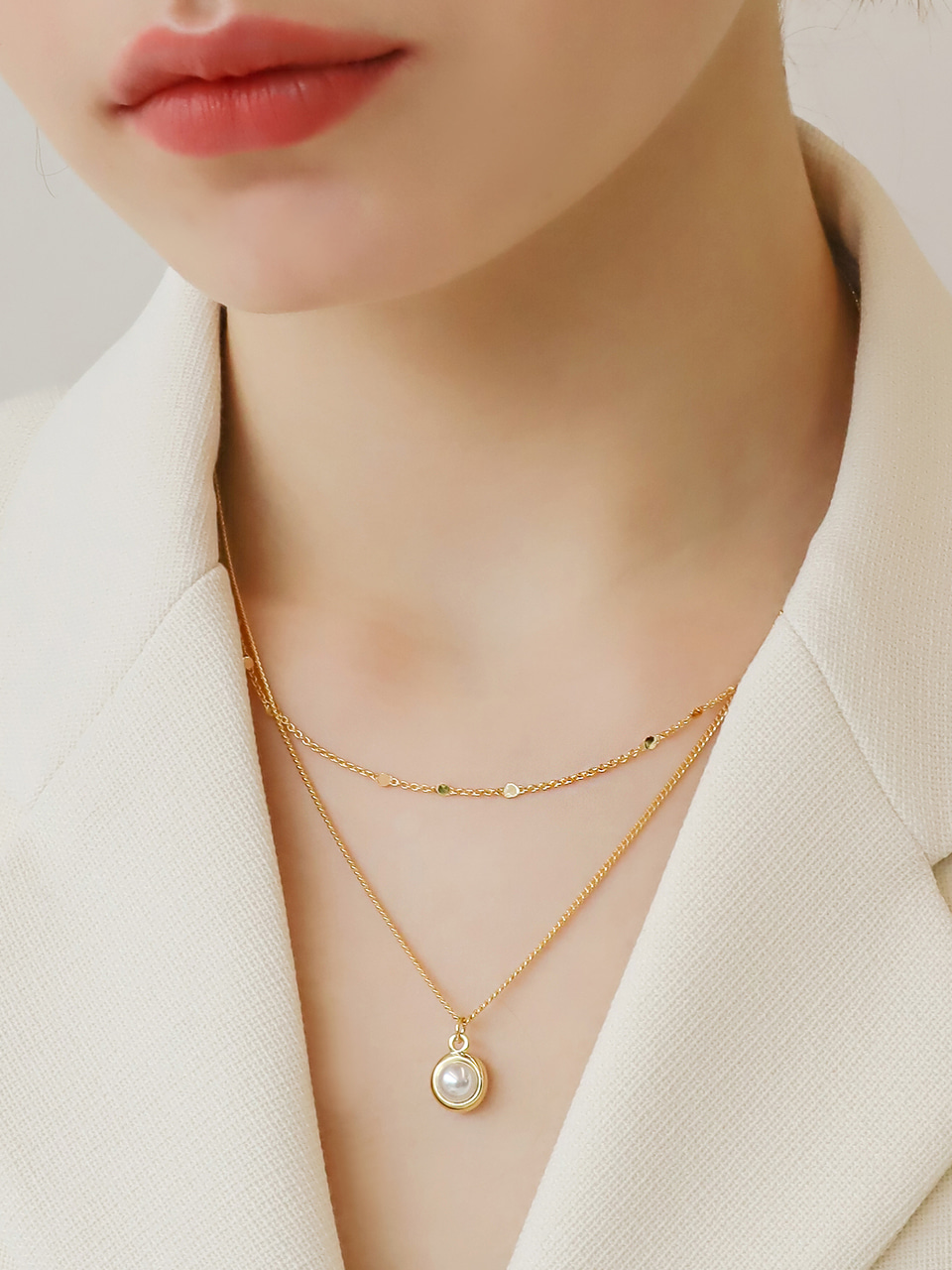 [태연 착용] pearl clip layered necklace