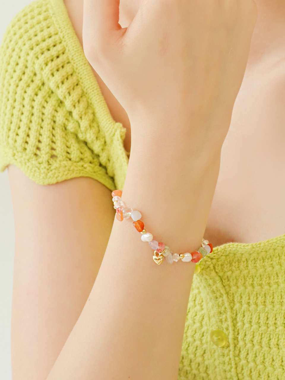 [여자아이들 미연 뱀뱀 착용] stone heart bracelet