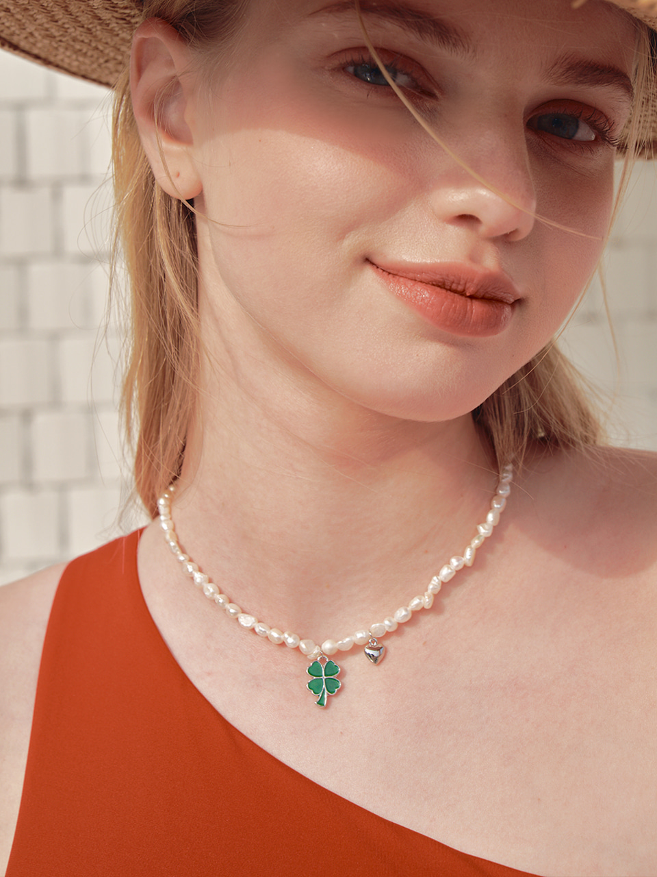 clover heart pearl necklace