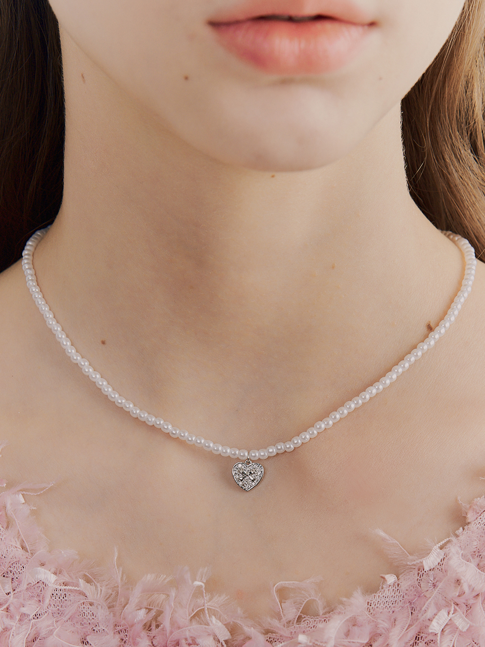 pave heart pearl necklace