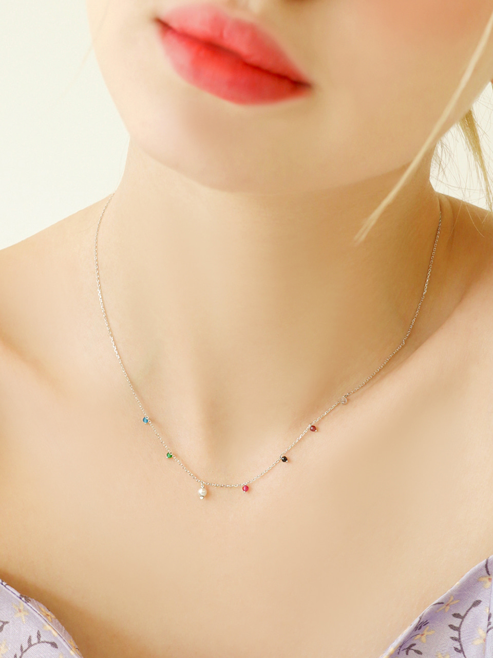 [트와이스 지효 강민아 착용] color stone drop necklace