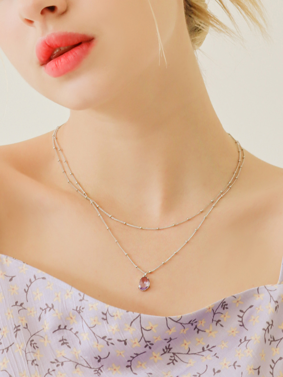 [프로미스나인 나경 이기광 착용] purple stone layered necklace