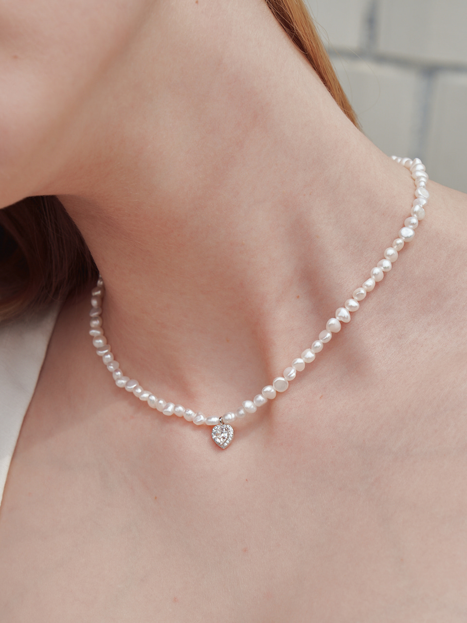 [송해나 착용] merry cubic heart pearl necklace