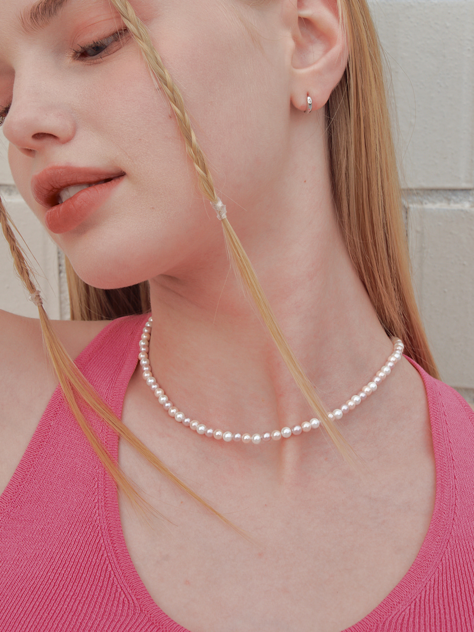[유라 빌리 츠키 착용] pink candy pearl necklace
