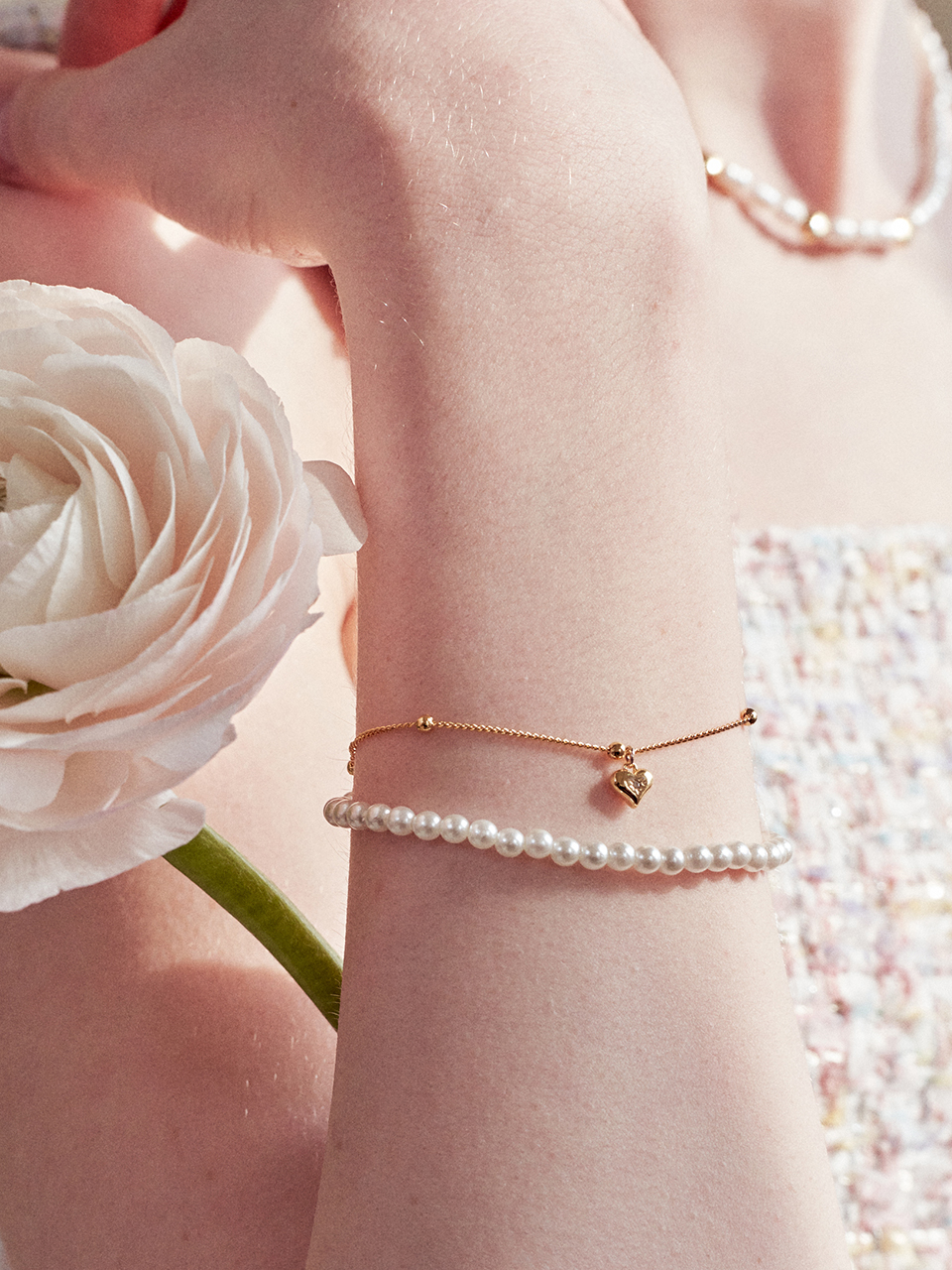 [빌리 츠키 착용] fia heart pearl layered bracelet