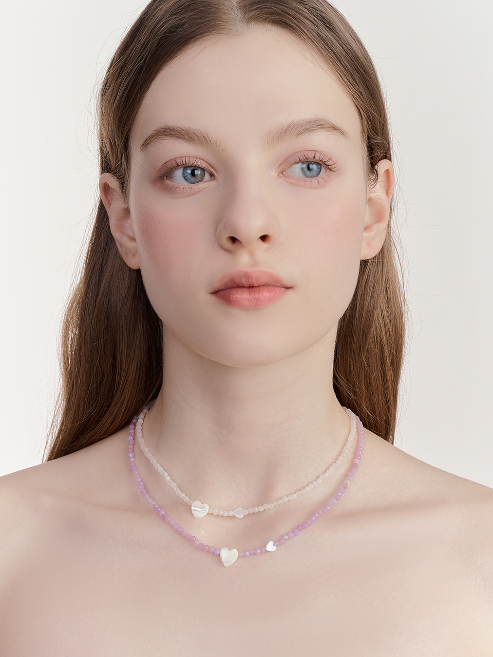 [단독 캡슐컬렉션][태연 착용] nacre heart gemstone necklace