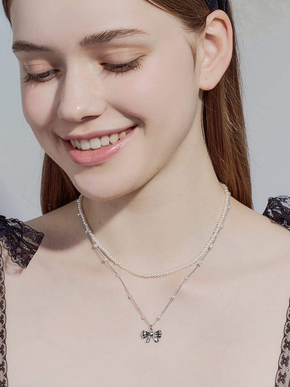[셀럽 착용] jane ribbon pearl necklace set