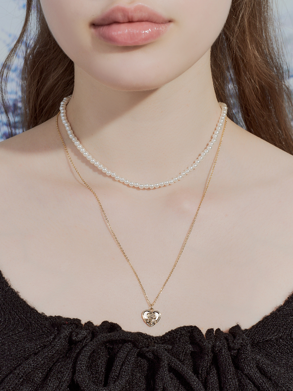 [네이처 소희 착용] rosie heart pearl necklace set